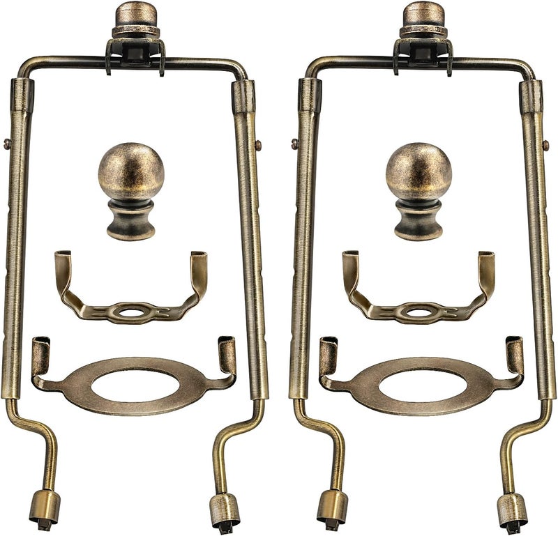 EMNOOTI 7 8 9 10 inch Lamp Shade Harp Holder,Adjustable Lamp Harp Kit,Fit Both Standard Lamp Rod and E26 Light Base UNO Fitter Adapter,with 2 Shade Attaching Finial Top (Bronze Color - 2 Set) - Image 1
